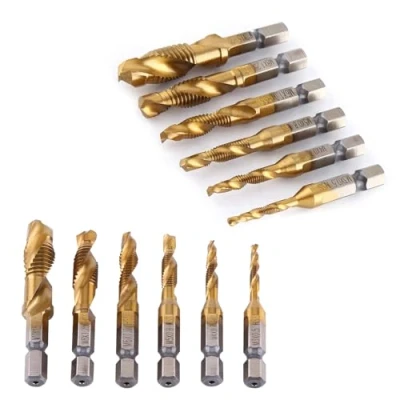 Image of 6pcs HSS Countersink Tap Drill Bit Set Metric Thread Holder Titanium Coated 1/4&quot; Cutting Tool Combination Hex Shank for M3 M10