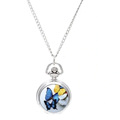 Image of Dehumi Lady Locket Pendant Pocket Watch Necklace Chain Vintage Butterfly [Watch]