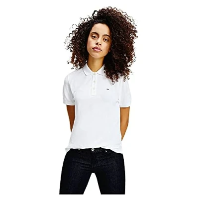 Image of Tommy Jeans Women&#039;s Tjw Slim Polo T Shirt, White, S UK