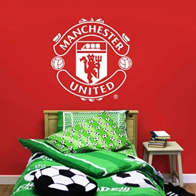 Image of Manchester United Football Club Official (ONE Colour) Crest Sticker Decal Wall Art (White, 120cm)
