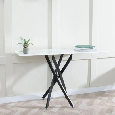 Image of URBANDECO Ravenna White Glass Console Table with Black Metal Chopstick Legs