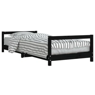 Image of vidaXL Black Kids Bed Frame in Solid Pine Wood 90x200 cm, Scandi Style with Sturdy Slats and Low Height Design for Easy Access