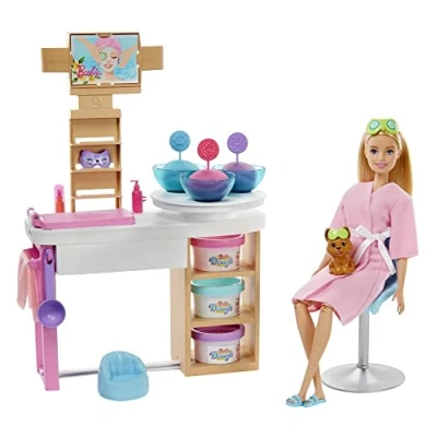 Image of Barbie Doll &amp; Accessories, Face Mask Spa Day Playset with Blonde Doll, Toy Station, 10+ Accessories to Create Remove Blemishes on GJR84