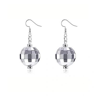 Image of Disco Ball Earrings,Disco Earrings,Silver Mirror Earrings,70s Earrings,60&#039;s or 70&#039;s Earrings for Women&#039;s Costume Accessories,Halloween Women Outfit Accessories