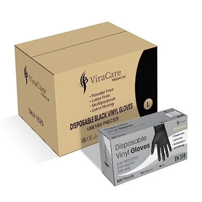 Image of 1000 x Black Premium Disposable Gloves Large Double Thickness Vinyl Latex Free Powder Non Sterile (Large)