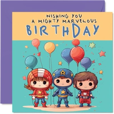 Image of Kids Superhero Birthday Card Marvelous Kids, Cards for Him or Her, 145mm x Greeting Son Daughter Niece Nephew Grandchild Kid Children