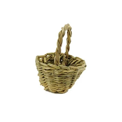 Image of Melody Jane Dolls House Wicker Woven Grass Basket Round with Handle Shop Garden Accessory