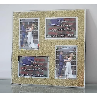 Image of DEENZ Aperture 4 Picture Photo Frame Hold Golden Glitter Mirrored Crushed Jewel Crystal Diamante 6X4