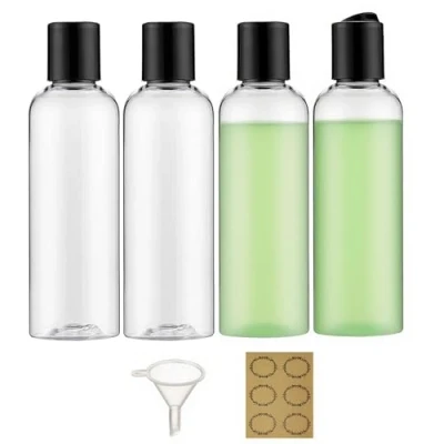 Image of Apstaqeoo 4PCS 150ML Plastic Bottles with Disc Top Flip Cap Empty Squeeze Clear Refillable Travel Container Dispensing Funnel &amp; Label for Liquids Lotion Shampoo Toiletries Cosmetic