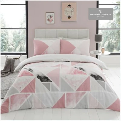 Image of GC GAVENO CAVAILIA Printed Duvet Cover Sets, Reversible Bedding Bed Set, Polycotton Quilt Covers, Blake Blush Pink, Double