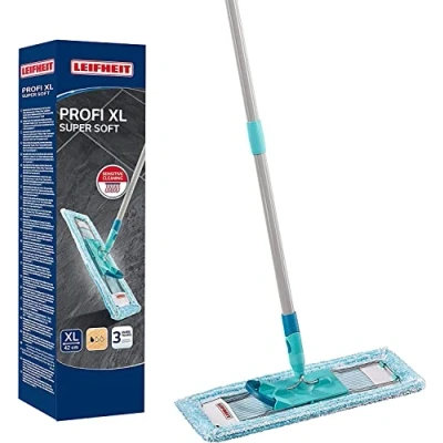 Image of Leifheit Back friendly floor mop professional XL super soft, steel handle 146 cm, with foot click, cover for parquet and cork, 360 swivel, click system, environmentally cardboard