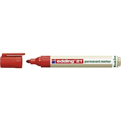 Image of edding 21 Ecoline permanent marker red 1 pen round tip 1.5 3 mm waterproof, quick drying, smear proof pens for cardboard, plastic, glass, wood, metal and fabric refillable