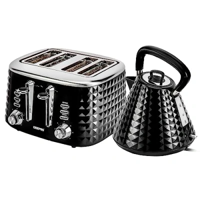 Image of Geepas 4 Slice Bread Toaster &amp; 1.5L Cordless Electric Kettle Combo Set with Textured Design 1750W Toastie Machine 7 Browning Control 3000W Pyramid Auto Shut Off Boil Dry Sensor