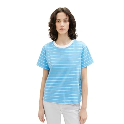 Image of TOM TAILOR Women&#039;s 1036772 T Shirt with Stripes, 31724 Blue Offwhite, XXS
