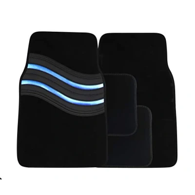 Image of Streetwize Wave Carpet Car Mat Set Anti Slip, Heavy Duty, Universal Mats Interior Accessory (Blue)