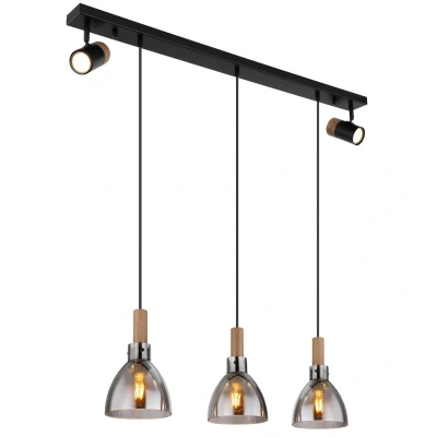 Image of Mattea Bar Pendant Ceiling Light Matt Black Smoke Glass Shade 3x E27