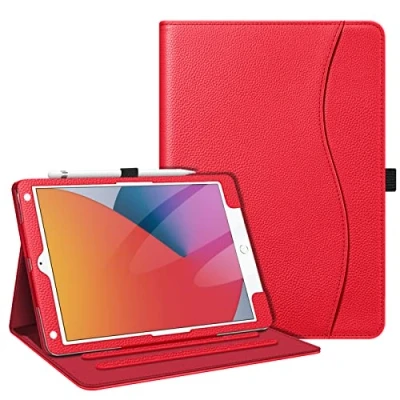 Image of FINTIE Case for iPad 9th / 8th 7th Generation (2021/2020/2019) 10.2 Inch [Corner Protection] Multi Angle Viewing Stand Cover with Pocket &amp; Pencil Holder, Auto Sleep Wake, Red