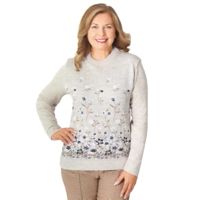 Image of Fashion Friendly Floral Crew Neck Jumper Beige Large (M/L)