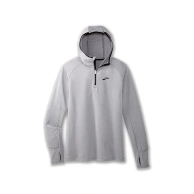 Image of BROOKS 211402066 Notch Thermal Hoodie 2.0 Sweatshirt Men&#039;s Htr Ash/Black Size 35
