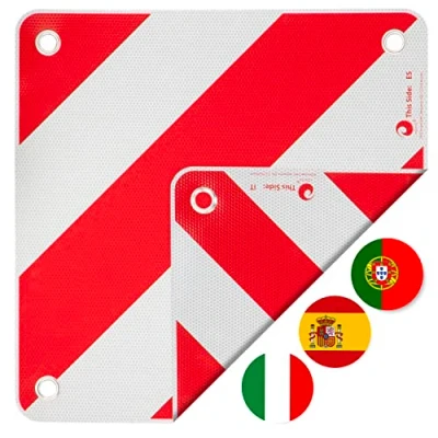 Image of valonic warning sign 3in1 for Italy,Spain and Portugal robust PVC, 50x50cm, reflective, motorhome, caravan, bike carrier, rear carrier