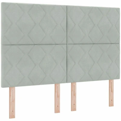 Image of Led Headboard Diamond Blocks Design Light Grey 144 cm Velvet Vidaxl