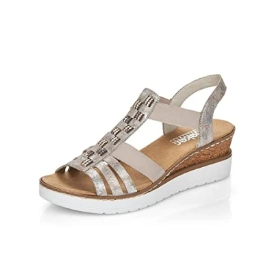 Image of Rieker Sorella Womens Wedge Heel Sandals 7.5 UK Rose Metallic