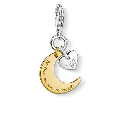 Image of Thomas Sabo Women Charm Pendant Moon &amp; Heart I Love You To The Back Club 925 Sterling Silver 1443 413 39