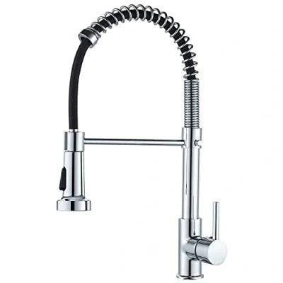 Image of Kitchen Faucet Spring Pull Down Single Handle Brass Deck Mounted Sink Faucets (Chrome)