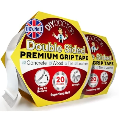 Image of DIY Doctor Extra Strong Double Sided Carpet Tape 2 Pack Heavy Duty Bonds to Almost Anything for Home and Professional Use 21mm x 20m