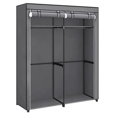 Image of SONGMICS Wardrobe, Clothes Storage Wardrobe for Bedroom with 2 Rails, Fabric Portable Collapsible, Rack, Closet, 43 x 140 174 cm, Grey RYG02GY