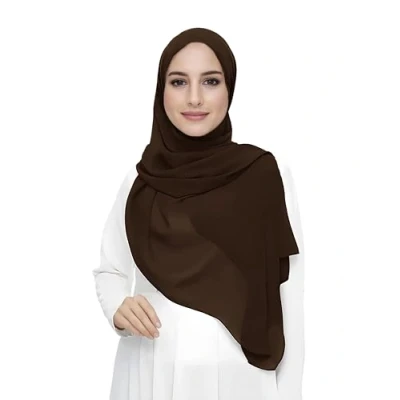 Image of Premium Chiffon Hijab Head Scarf Shawl Wrap for Muslim Women Lightweight (Chocolate Brown)
