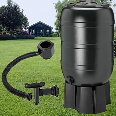 Image of 210 Litre Large Black Water Butt Rain Collector Complete With Stand, Filler, Tap &amp; Lockable Lid