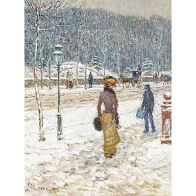 Image of Hassam New York Street Snow Winter Impressionist Painting Large Wall Art Print Canvas Premium Mural