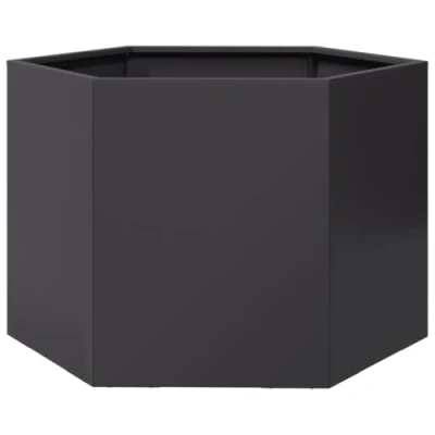 Image of vidaXL Garden Planter Black Hexagon Steel Flower Pot for Outdoor, Patio, 69x60x45 cm, Raised Bed