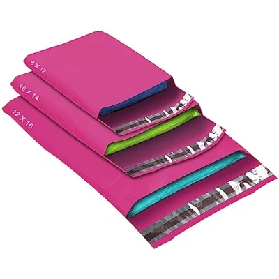 Image of 50 Mixed Size Pink Mailing Bags, Hot Pink, 3 Sizes Self Seal Strong Waterproof Poly Plastic Envelopes for Parcels, Packaging, Small, Medium, Large Mail, Shipping Courier Delivery Bags