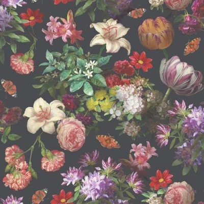Image of World of Wallpaper Brigette Floral Black/Multi AF0031 Flowers Wall Paper for Walls Living Room, Lounge, Bedroom, Hallway, Feature