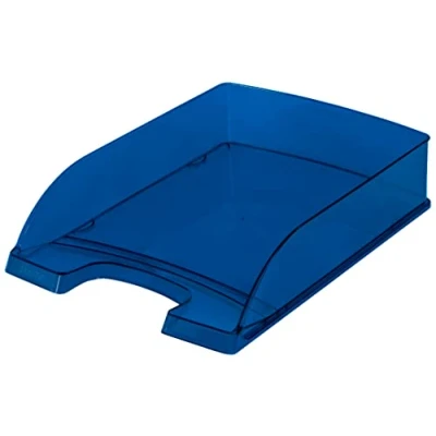 Image of Leitz 52260039 Letter Tray Transparent Plus A4 Polystyrene Dark Blue Pack of 5