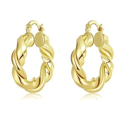 Image of 9ct Gold Filled Hoop Creole Earrings for Women,30MM Twisted Hoops Women Yulovee.