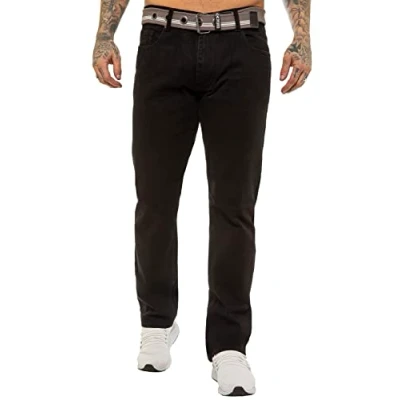 Image of 989Zé ENZO Mens Straight Leg Jeans Regular Fit Denim Trouser Pants UK EZ399 BLK 32W / 32L