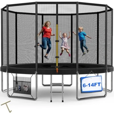 Image of Devoko 12ft Secure Kids Trampoline Garden Safety Net &amp; Reinforced Steel Frame Super Stable Play for Children 6 12 Years Premium Waterproof, Easy Setup