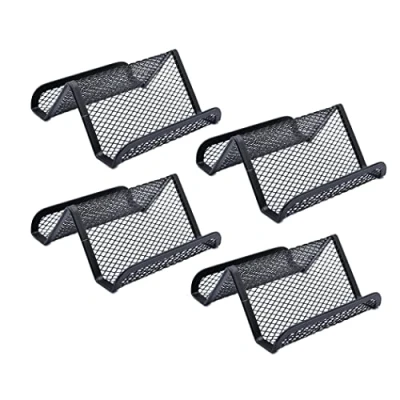 Image of Hoshen Metal Mesh Business Card Holder, Desk Office Display Holder (Black, 4 Pack)
