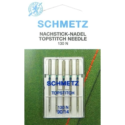 Image of Schmetz 5 Topstitch Sewing Machine Needles, Size 90/14, Flat Shank, System 130N