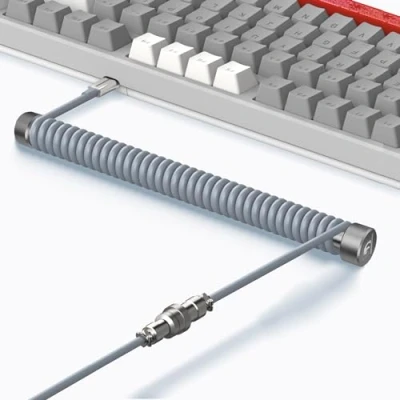 Image of MAMBASNAKE C01 Custom Coiled Keyboard Cable and Metal Aviator Winder Set Fixed Rod + TPU USB C with Detachable Aviation Connector for Gaming Grey