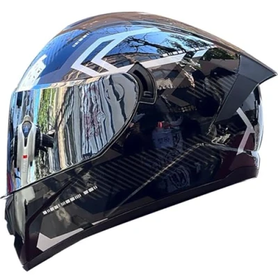 Image of Motorbike Helmets Mens Women Men Motorcycle Anti fog Dual Visors Tinted Modular Full Face Flip up Front Helmets, ECE Approved Helmet Bluetooth Slot S XXL