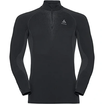 Image of odlo(オドロ) Men Bl Top Turtle Neck L/S Half Zip Performance Warm Black Odlo Concrete Grey, M