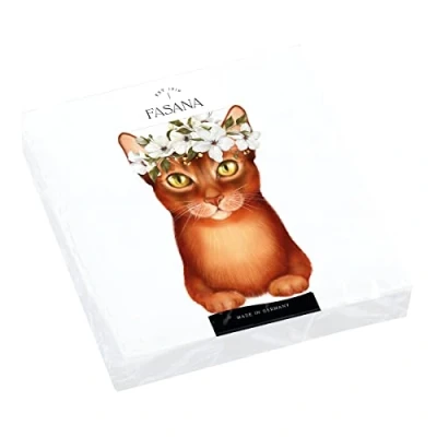 Image of 20 napkins cat with flower decoration, table decoupage, napkin technology, 33 x cm