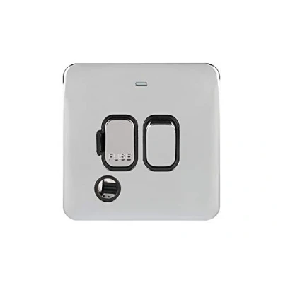 Image of Schneider Electric Lisse Screwless Deco Switched Single Fused Connection Unit, 13A, Double Pole, with Flex Outlet and Neon Indicator, GGBL5013BPC, Polished Chrome Black Insert