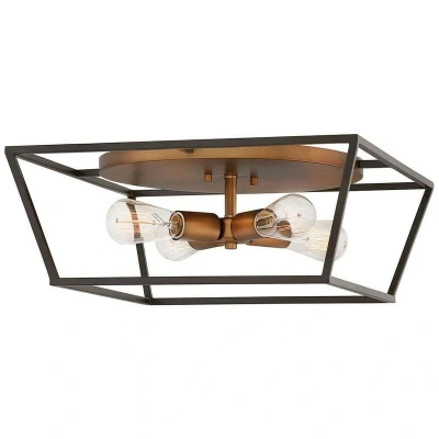 Image of Hinkley Fulton Multi Arm Semi Flush Ceiling Lamp Bronze with Heirloom Brass Accents