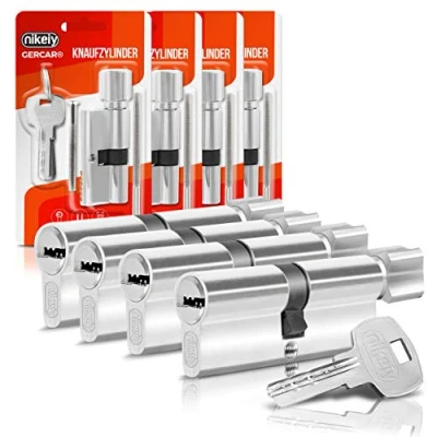 Image of GERCAR Knob Cylinder 45/45 Lock Set of 4 Keyed Alike Door with 10 Keys Length 90 mm A:45 B:45