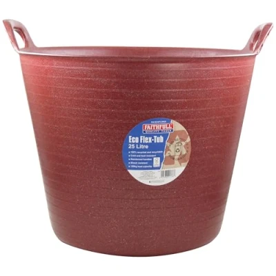 Image of Faithfull Eco Flex Tub, Multi Purpose, Durable &amp; Sustainable Flexible Bucket with Reinforced Handles 25 Litre (5.5gl), Red